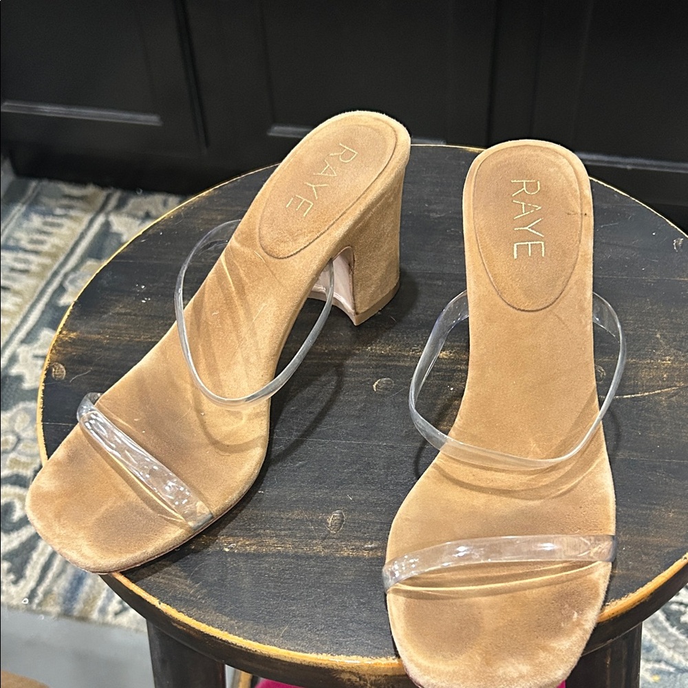 RAYE Clear Strap Tan Heels